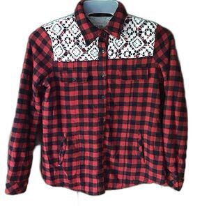 Cisa Woman  Jacket Sz S Lace Trim Red Buffalo Check Quilted Country Western